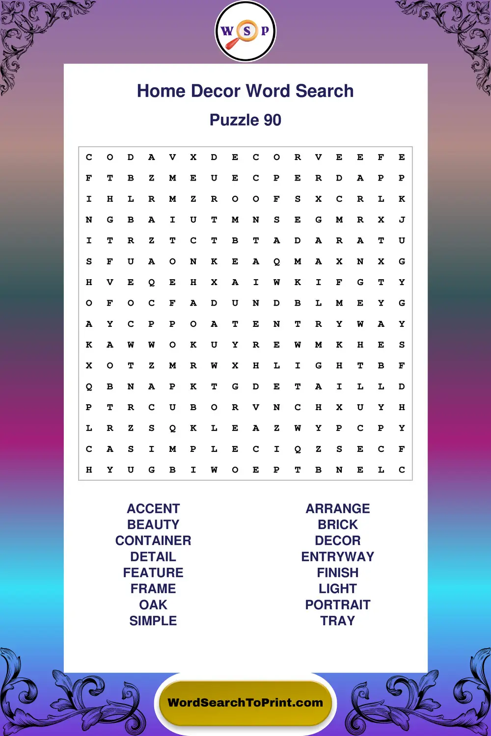 Home Decor Word Search Puzzle 90