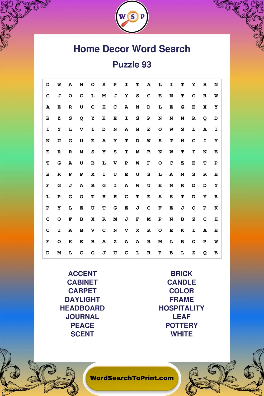 Home Decor Word Search Puzzle 93