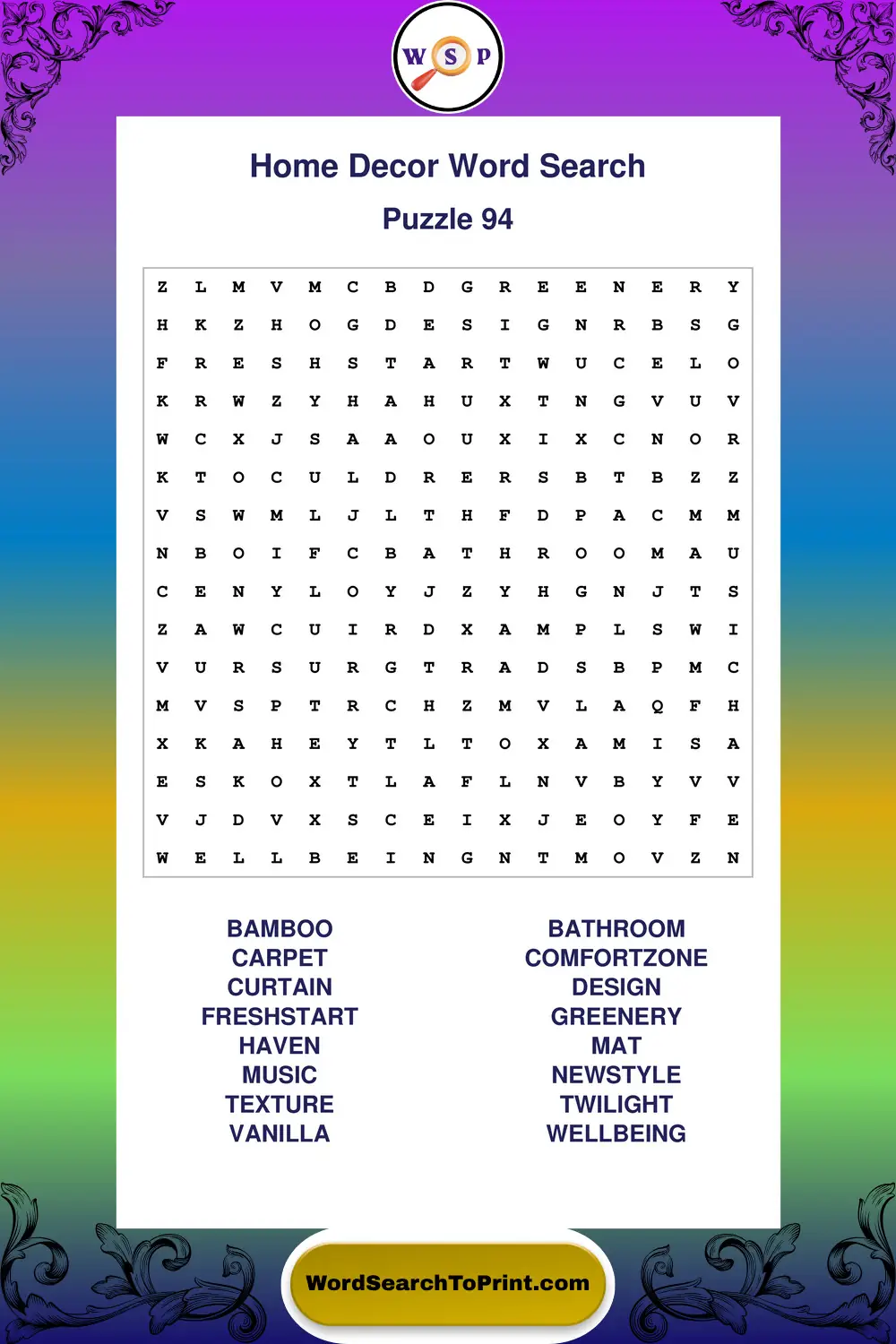 Home Decor Word Search Puzzle 94