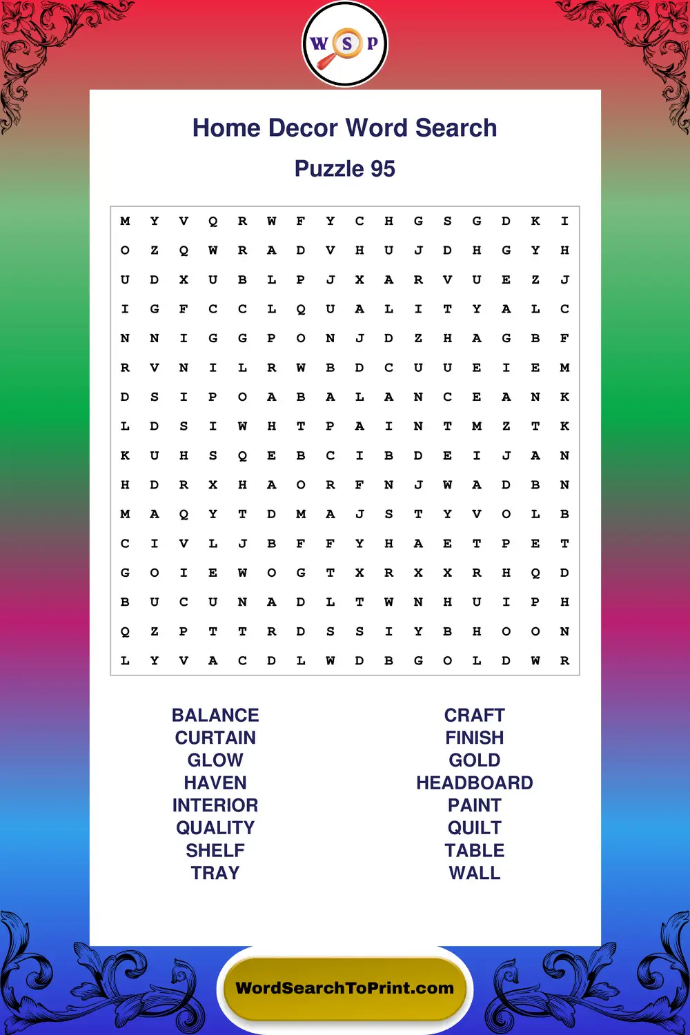 Home Decor Word Search Puzzle 95