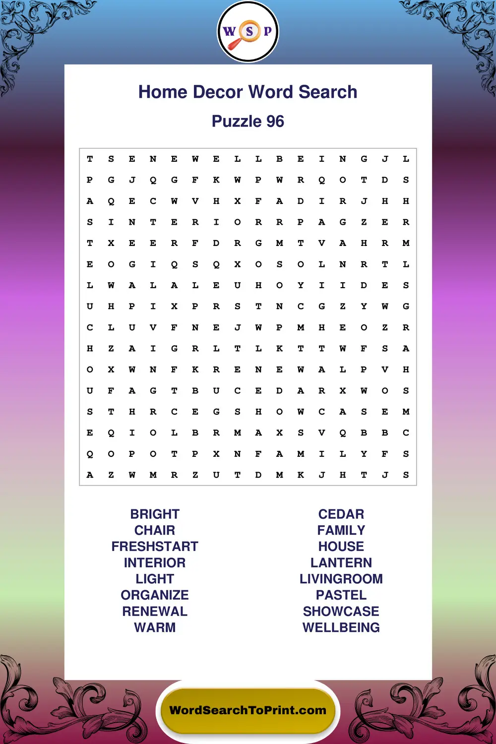Home Decor Word Search Puzzle 96