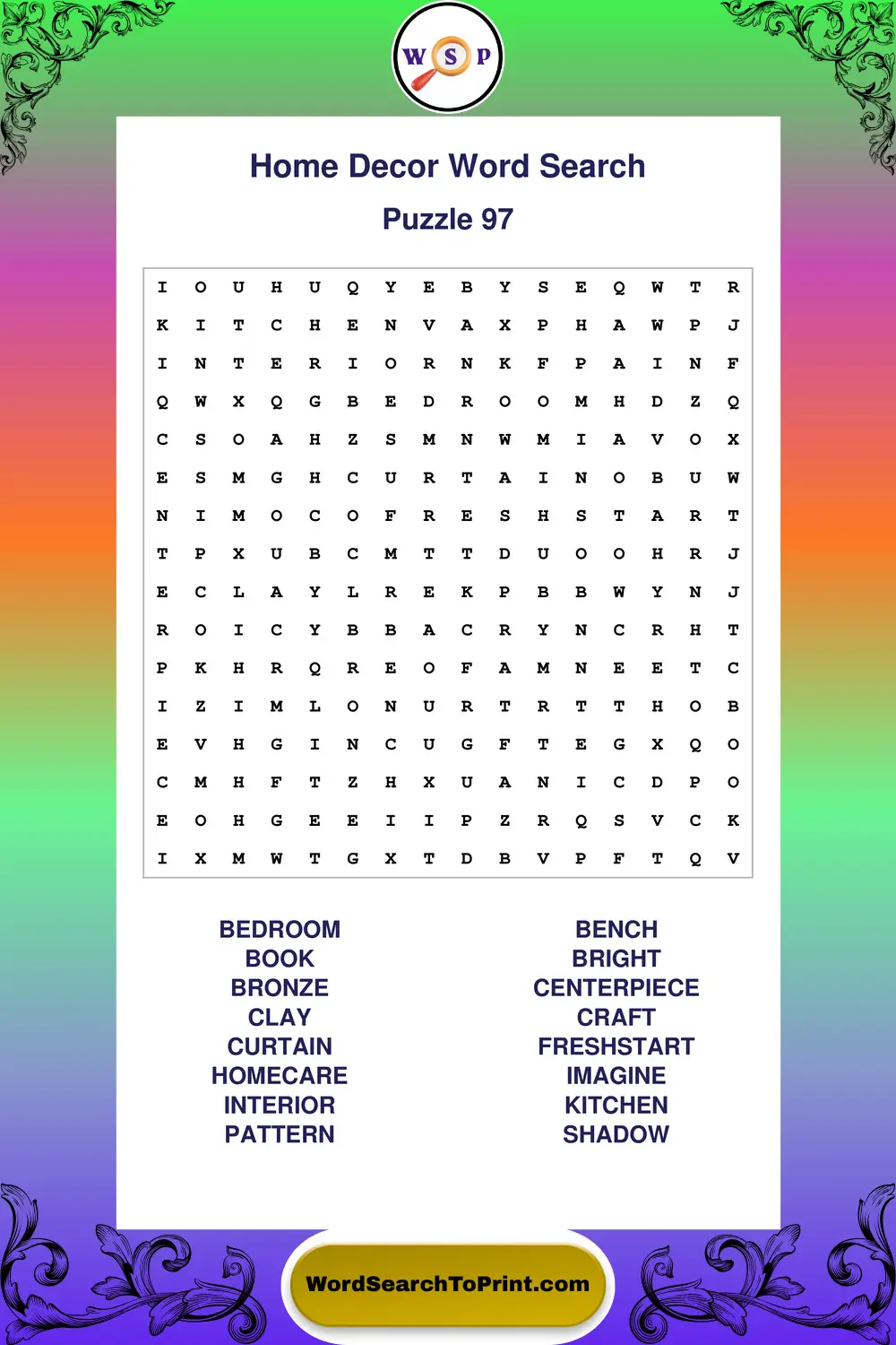 Home Decor Word Search Puzzle 97