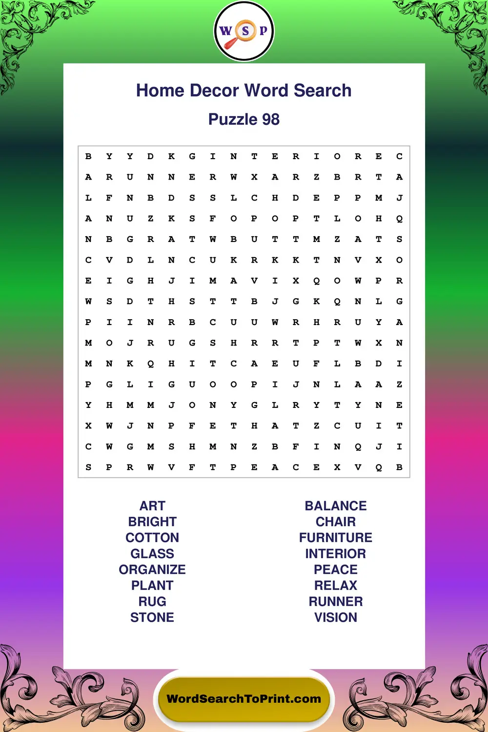 Home Decor Word Search Puzzle 98