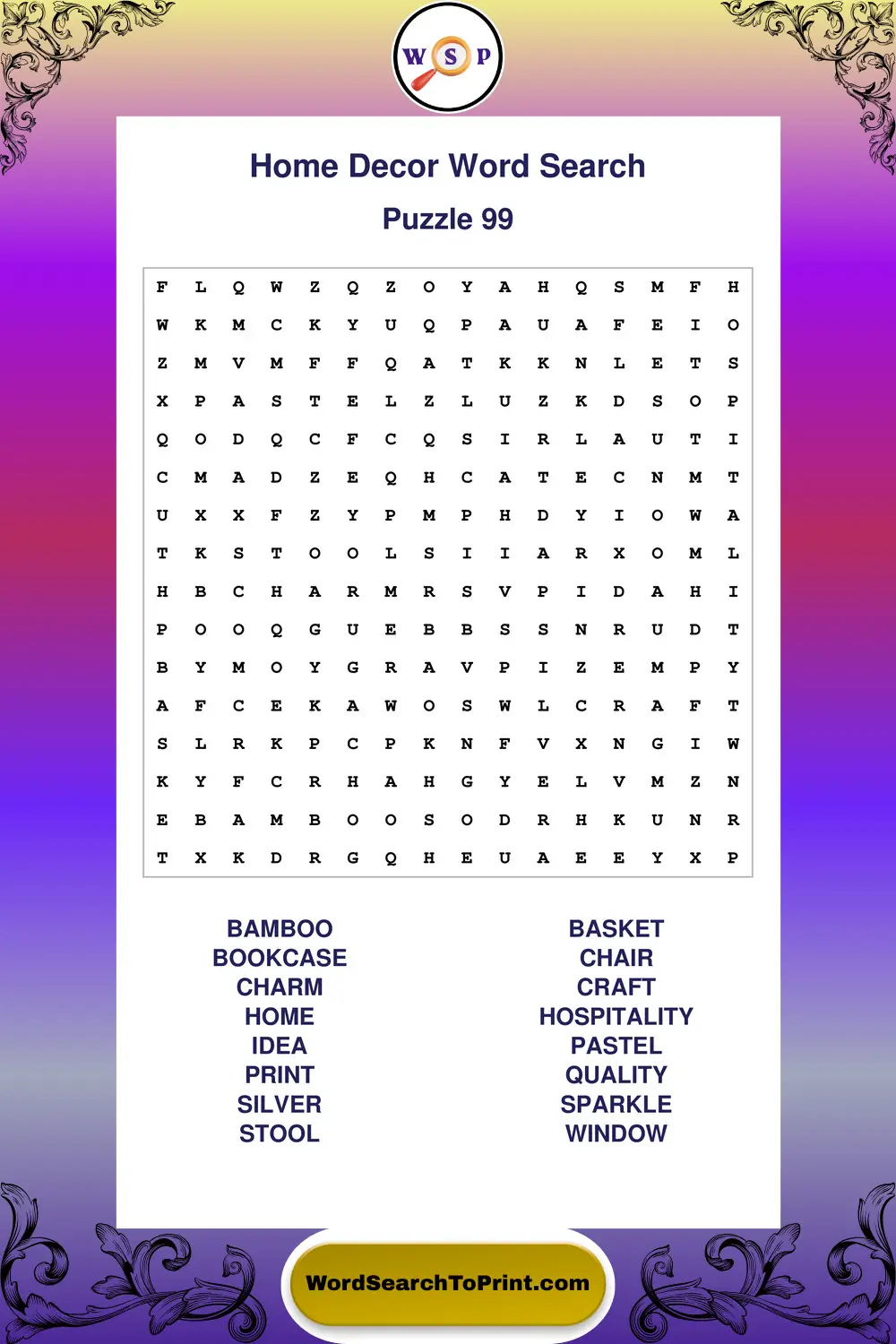 Home Decor Word Search Puzzle 99