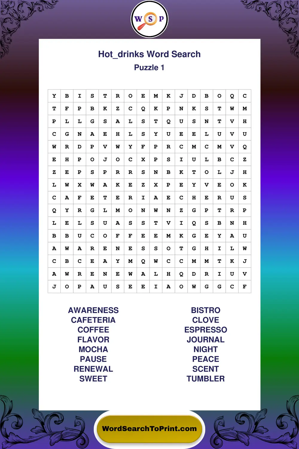 Hot Drinks Word Search Puzzle 1