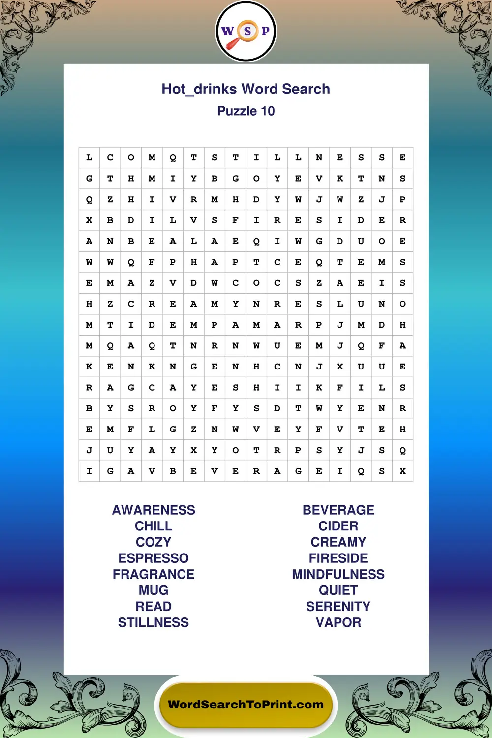 Hot Drinks Word Search Puzzle 10