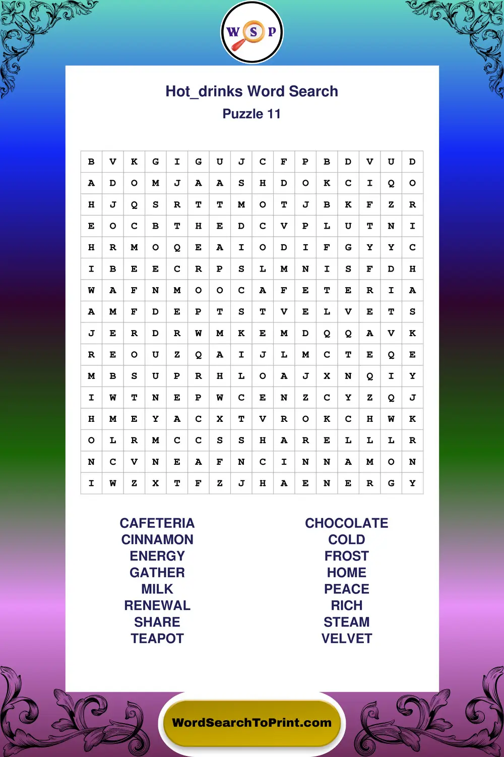 Hot Drinks Word Search Puzzle 11