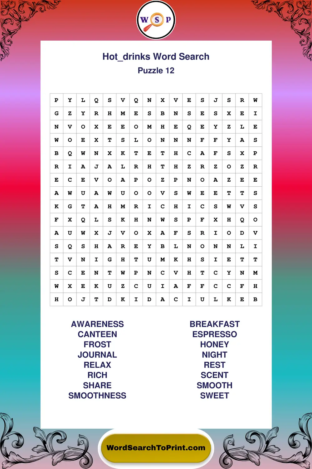 Hot Drinks Word Search Puzzle 12
