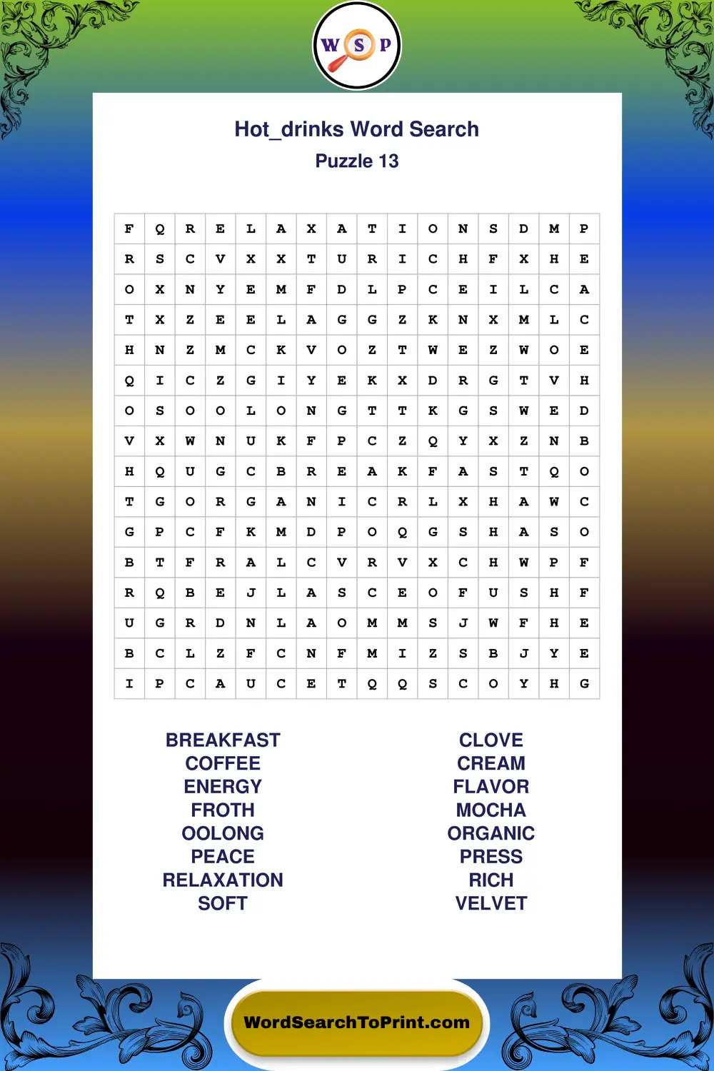 Hot Drinks Word Search Puzzle 13