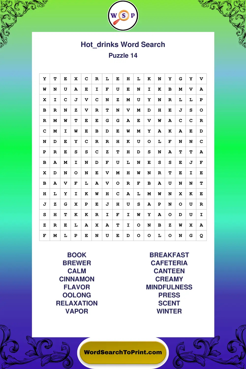 Hot Drinks Word Search Puzzle 14