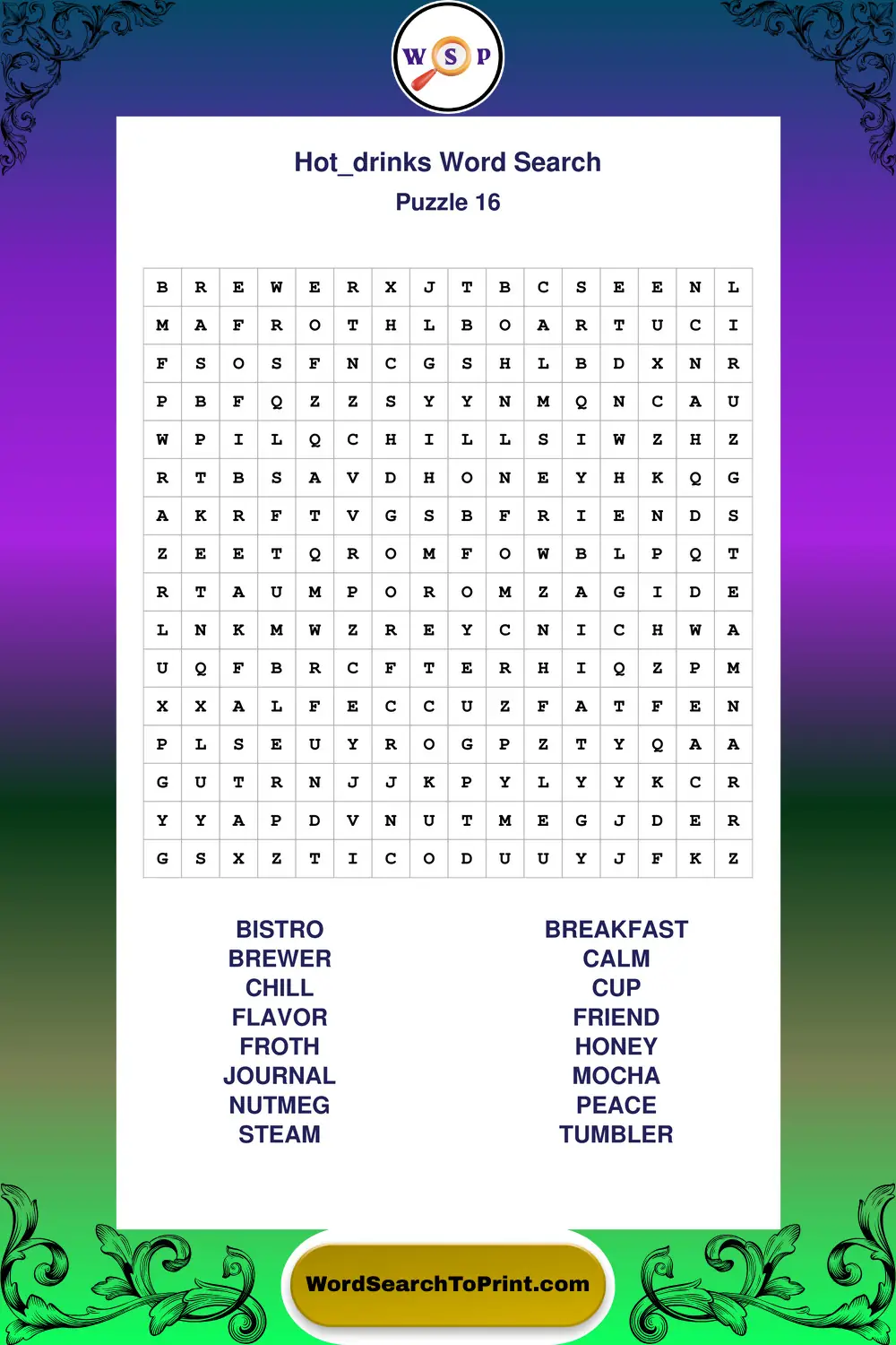 Hot Drinks Word Search Puzzle 16