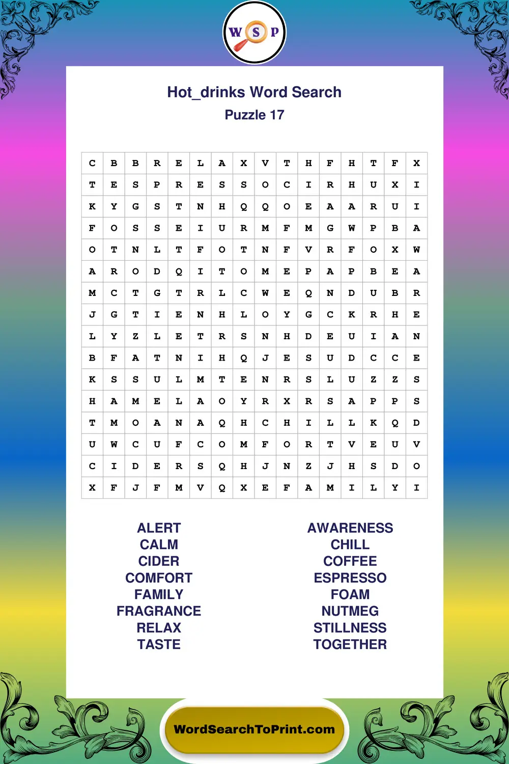 Hot Drinks Word Search Puzzle 17
