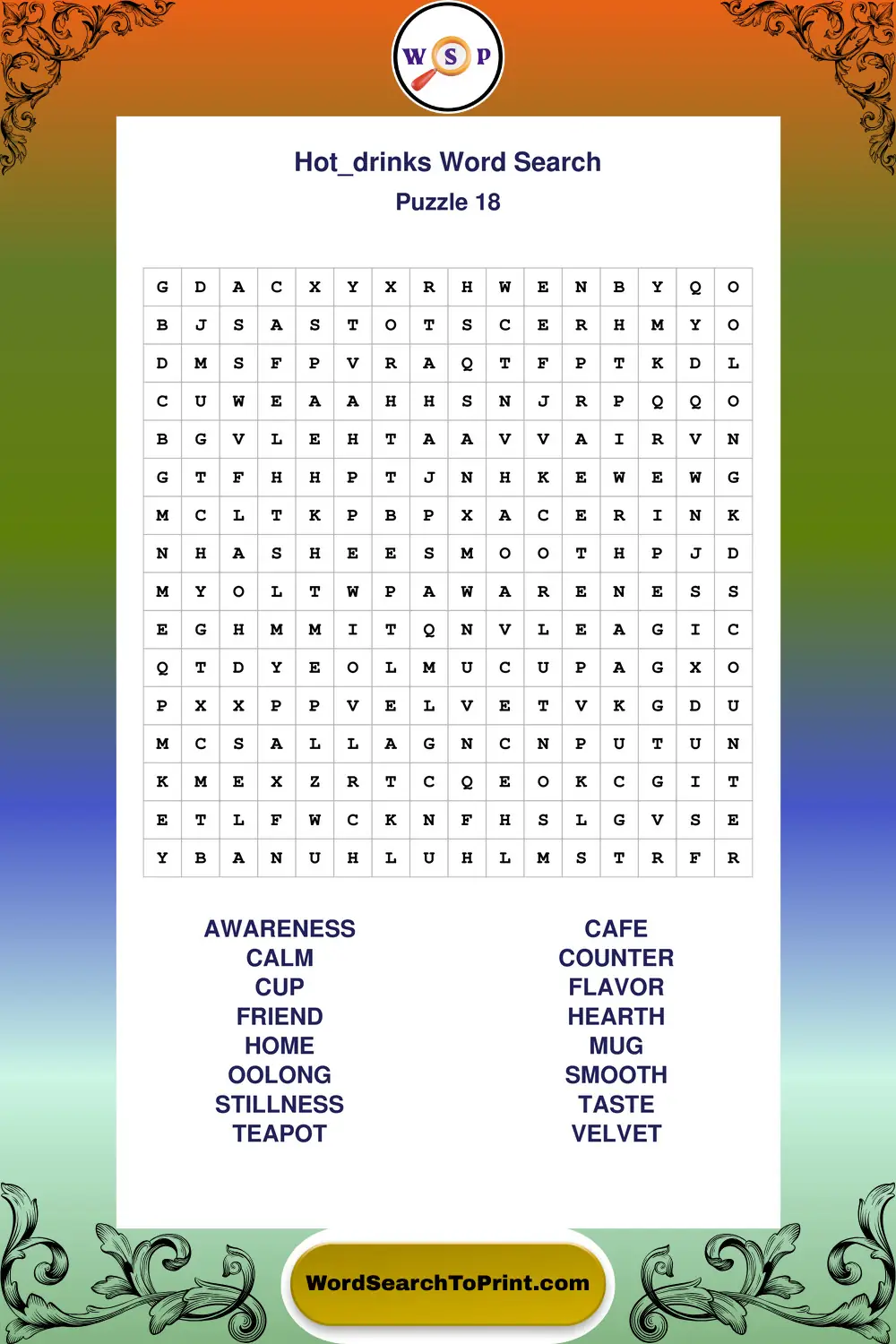 Hot Drinks Word Search Puzzle 18