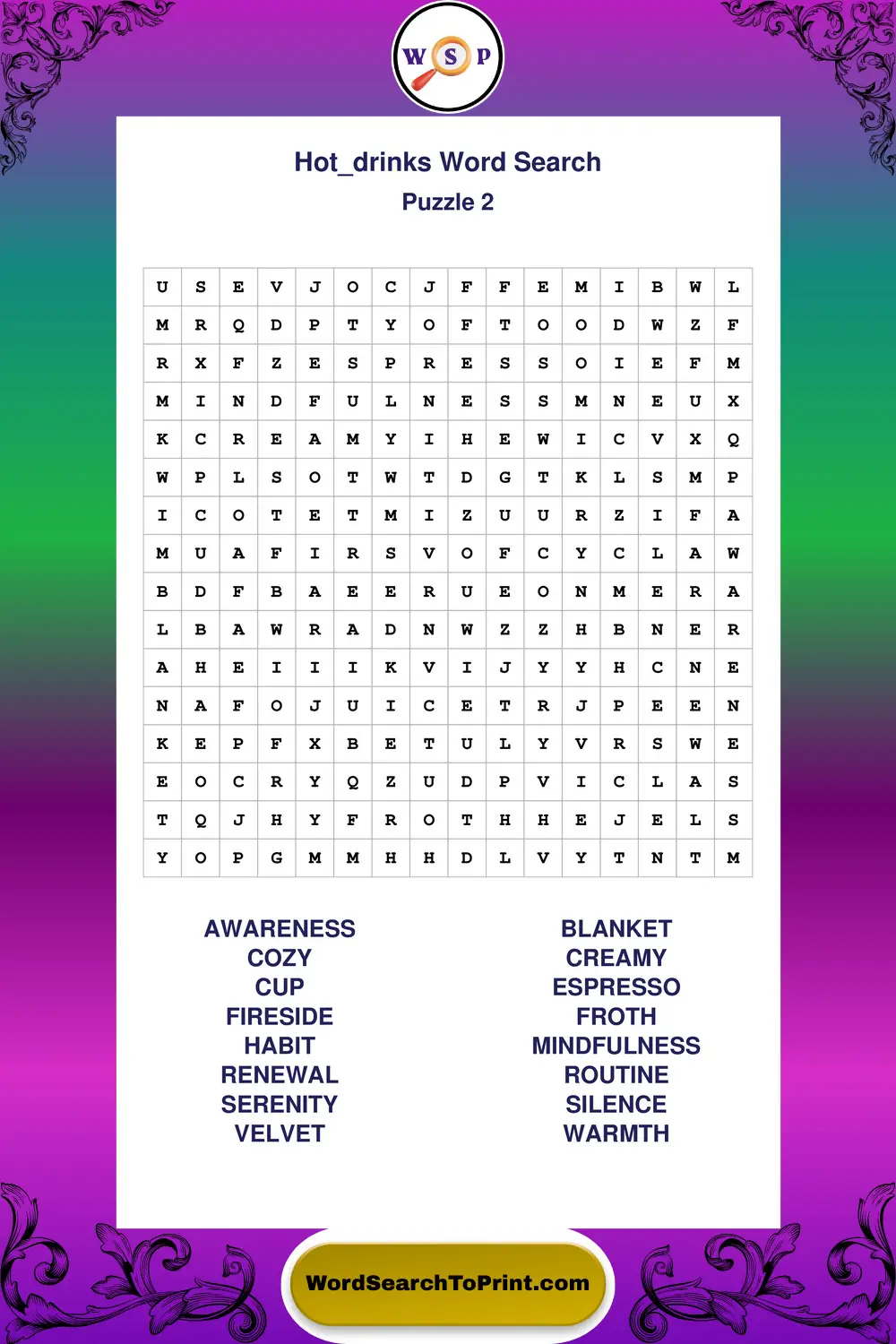 Hot Drinks Word Search Puzzle 2