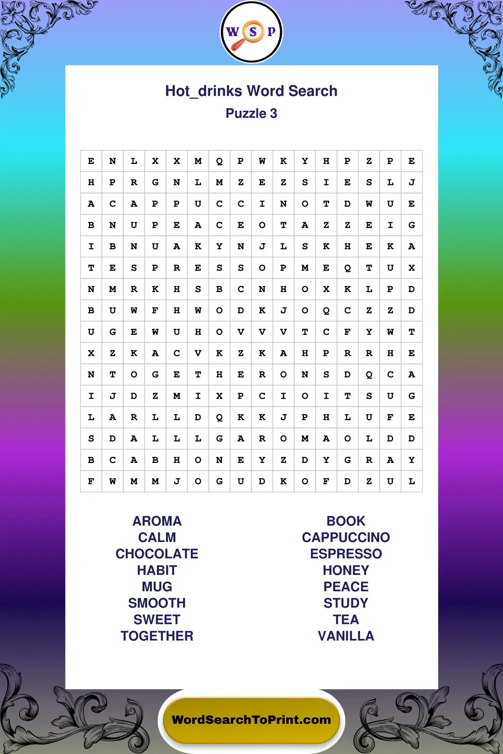 Hot Drinks Word Search Puzzle 3