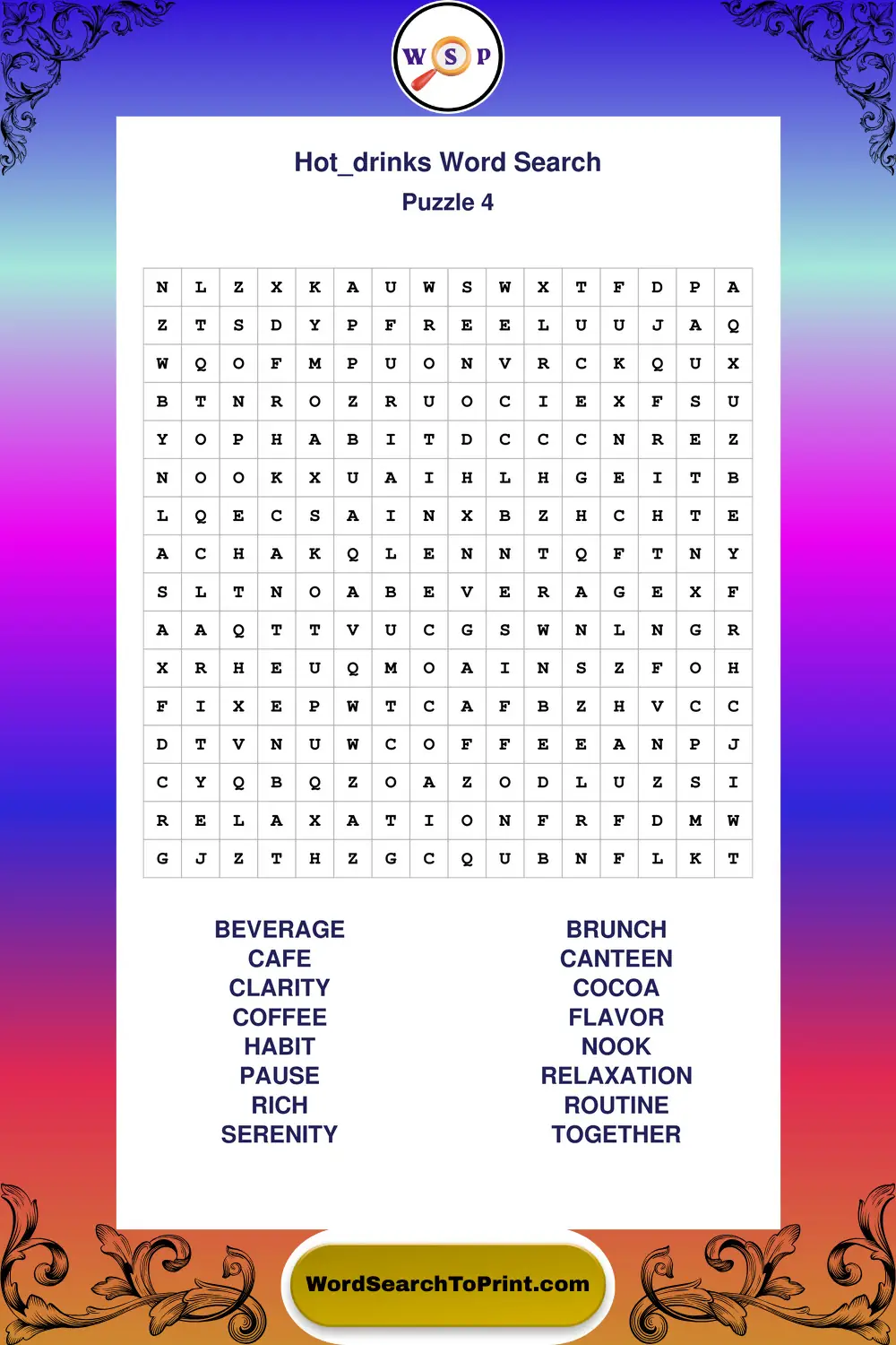 Hot Drinks Word Search Puzzle 4