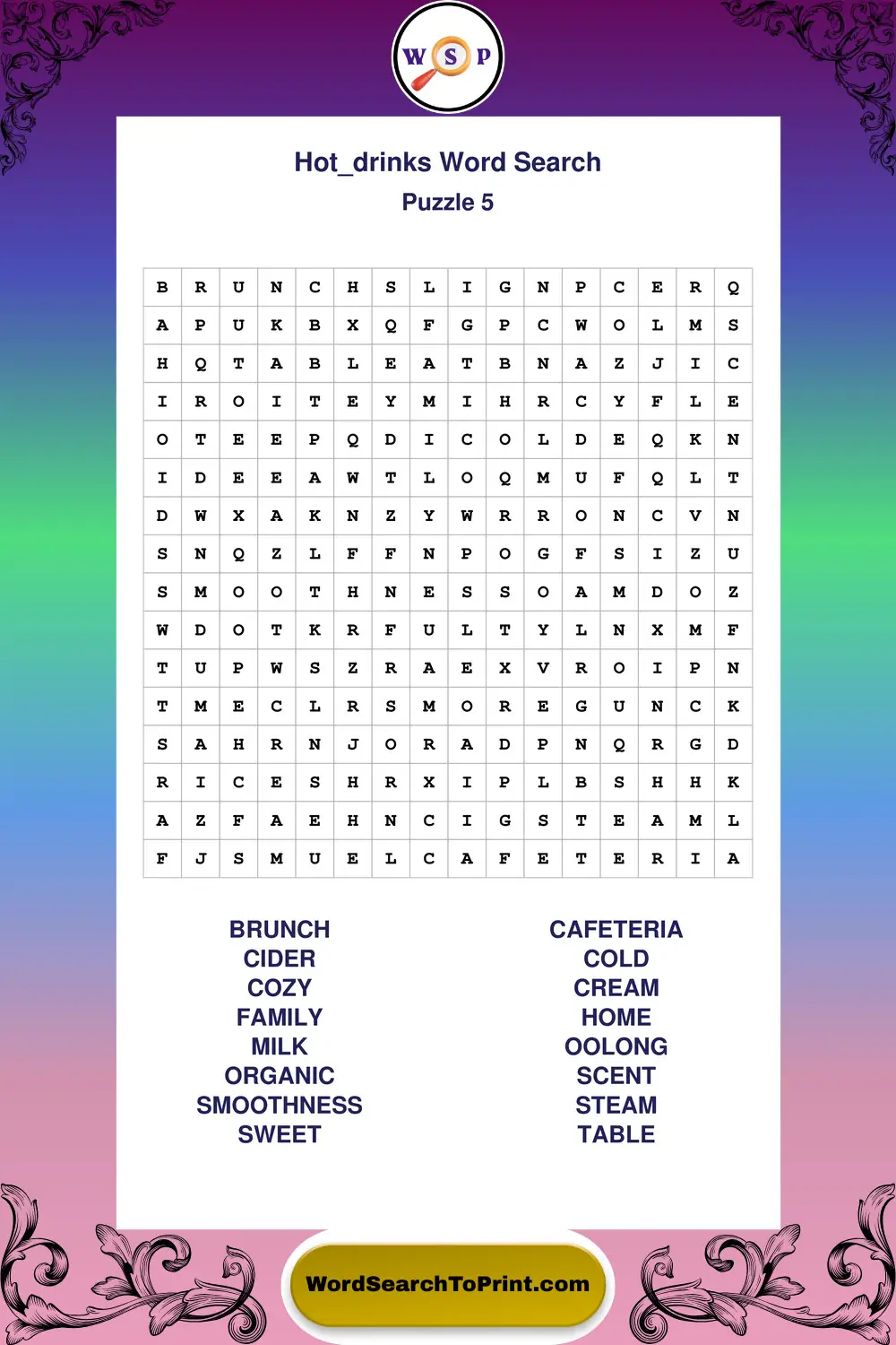Hot Drinks Word Search Puzzle 5