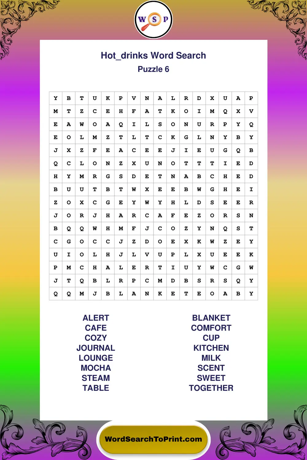 Hot Drinks Word Search Puzzle 6