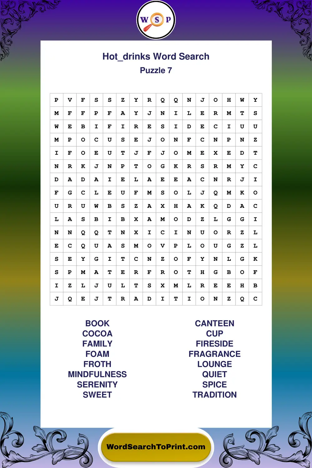 Hot Drinks Word Search Puzzle 7