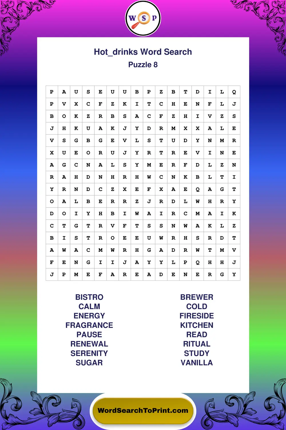 Hot Drinks Word Search Puzzle 8