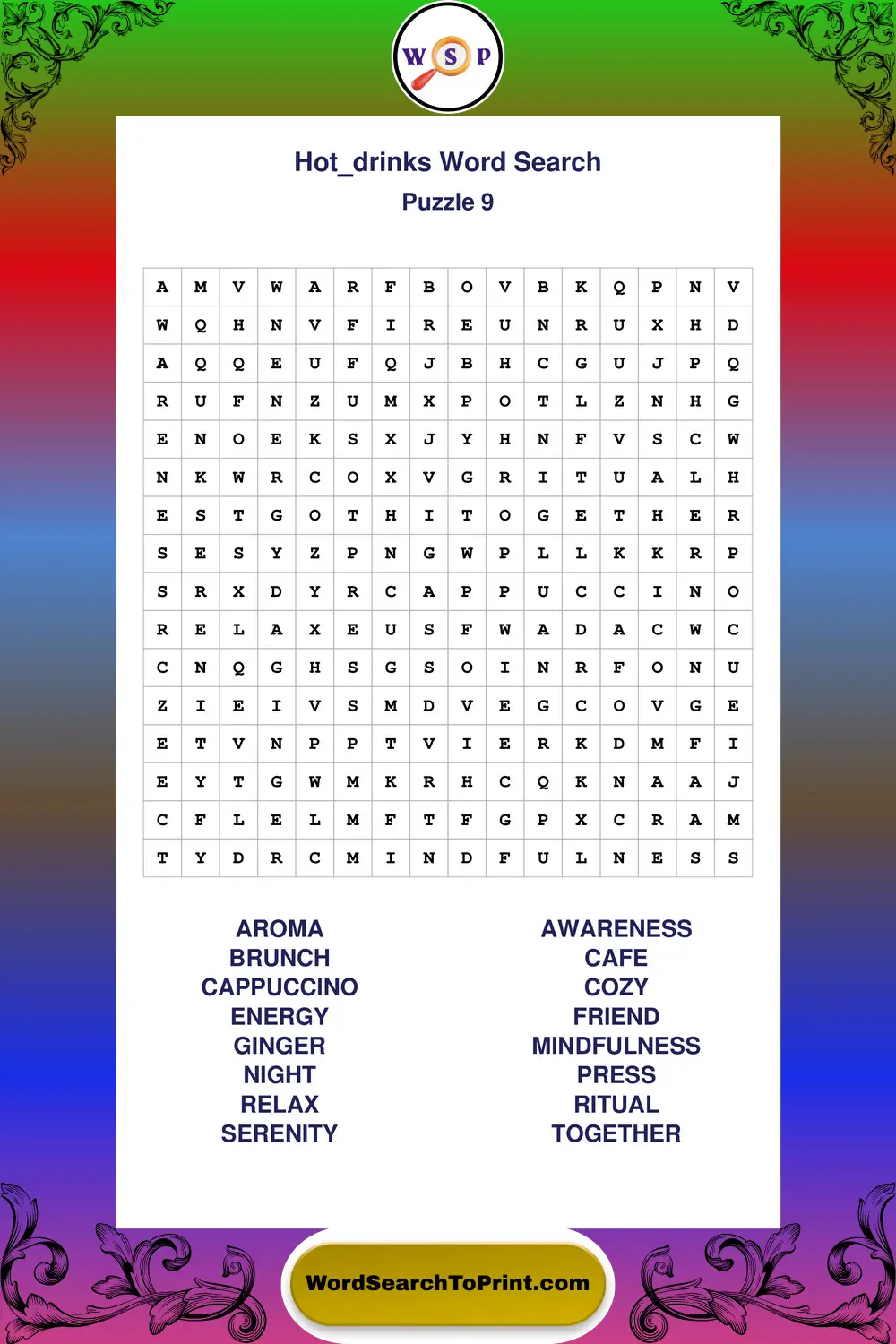 Hot Drinks Word Search Puzzle 9