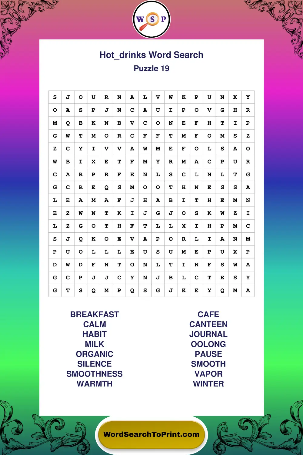 Hot Drinks Word Search Puzzle 19