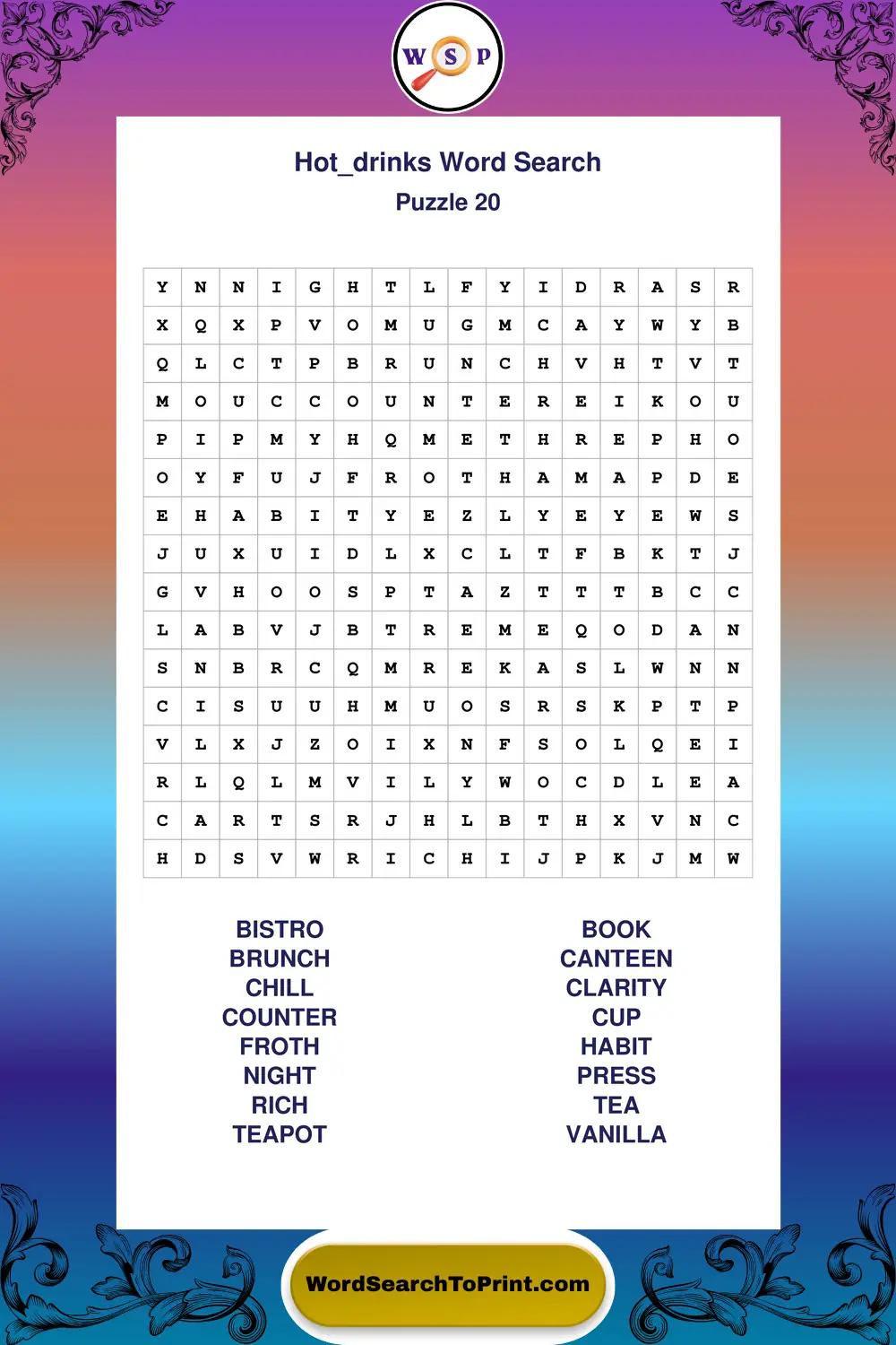 Hot Drinks Word Search Puzzle 20