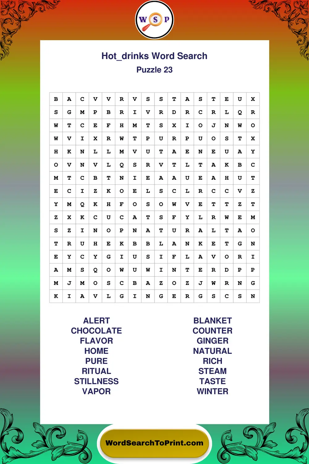 Hot Drinks Word Search Puzzle 23