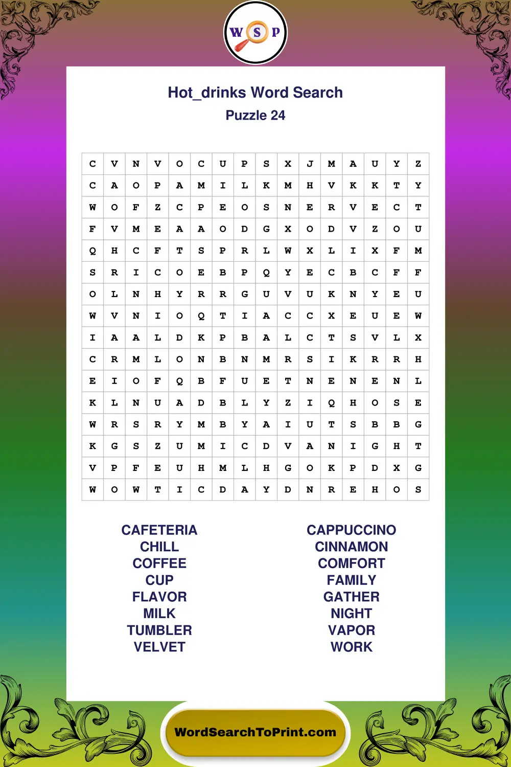Hot Drinks Word Search Puzzle 24