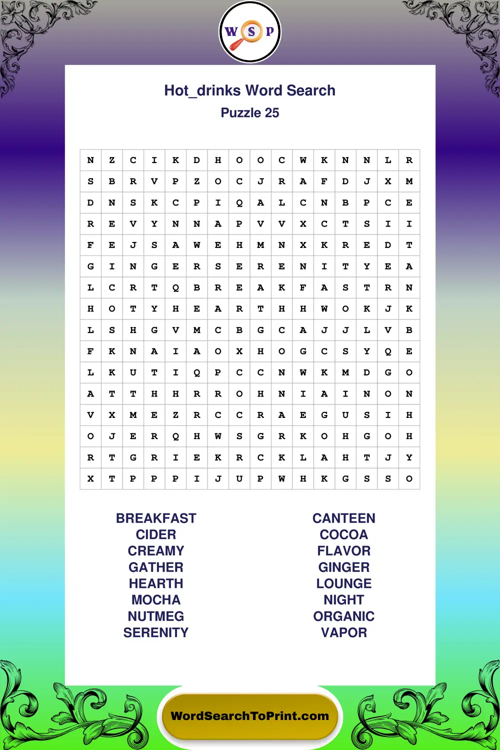 Hot Drinks Word Search Puzzle 25