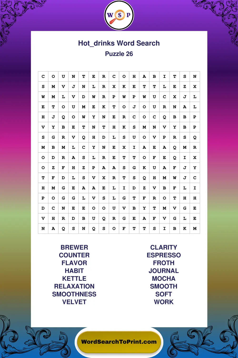 Hot Drinks Word Search Puzzle 26