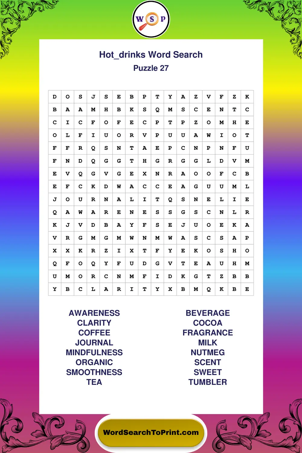 Hot Drinks Word Search Puzzle 27