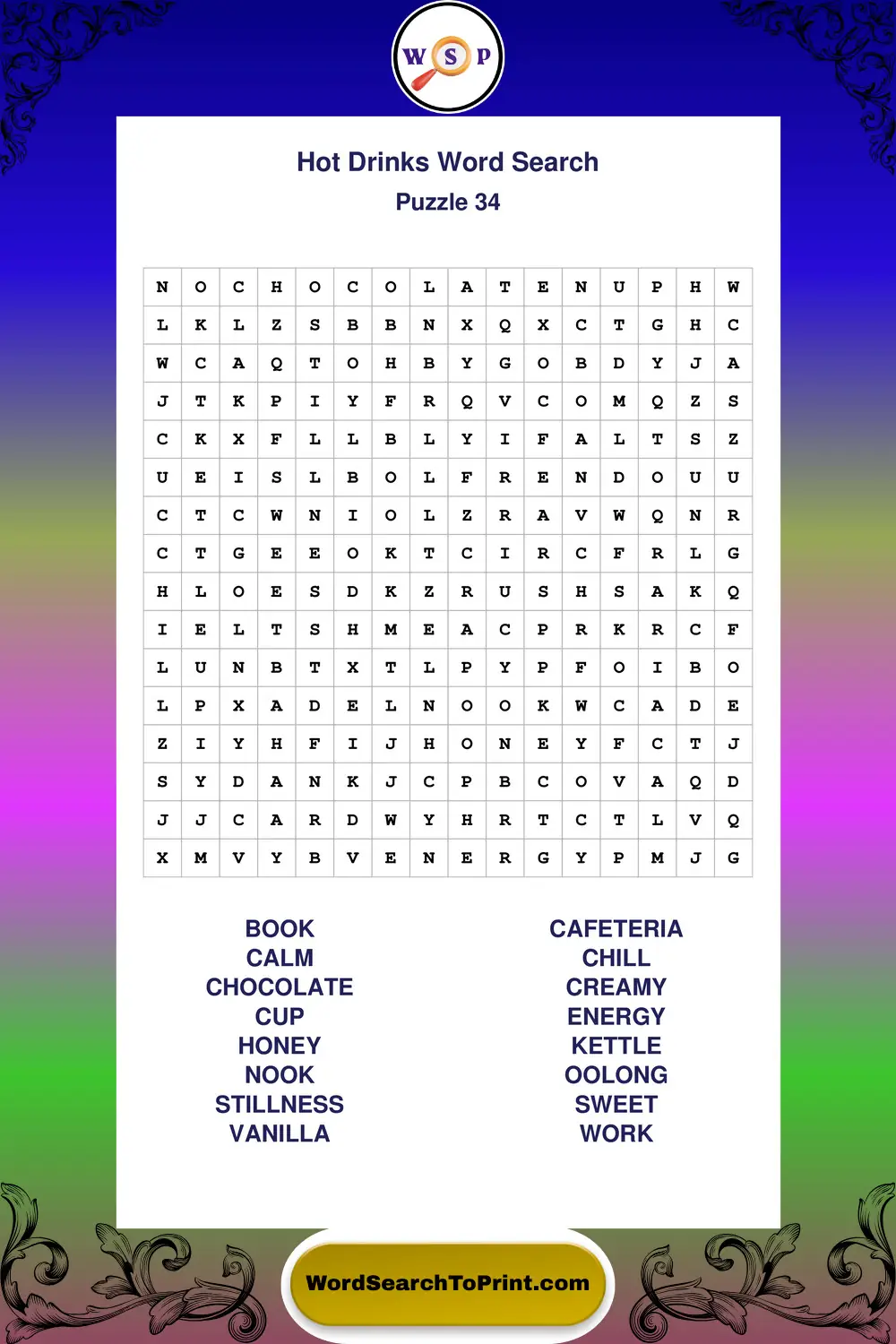 Hot Drinks Word Search Puzzle 34
