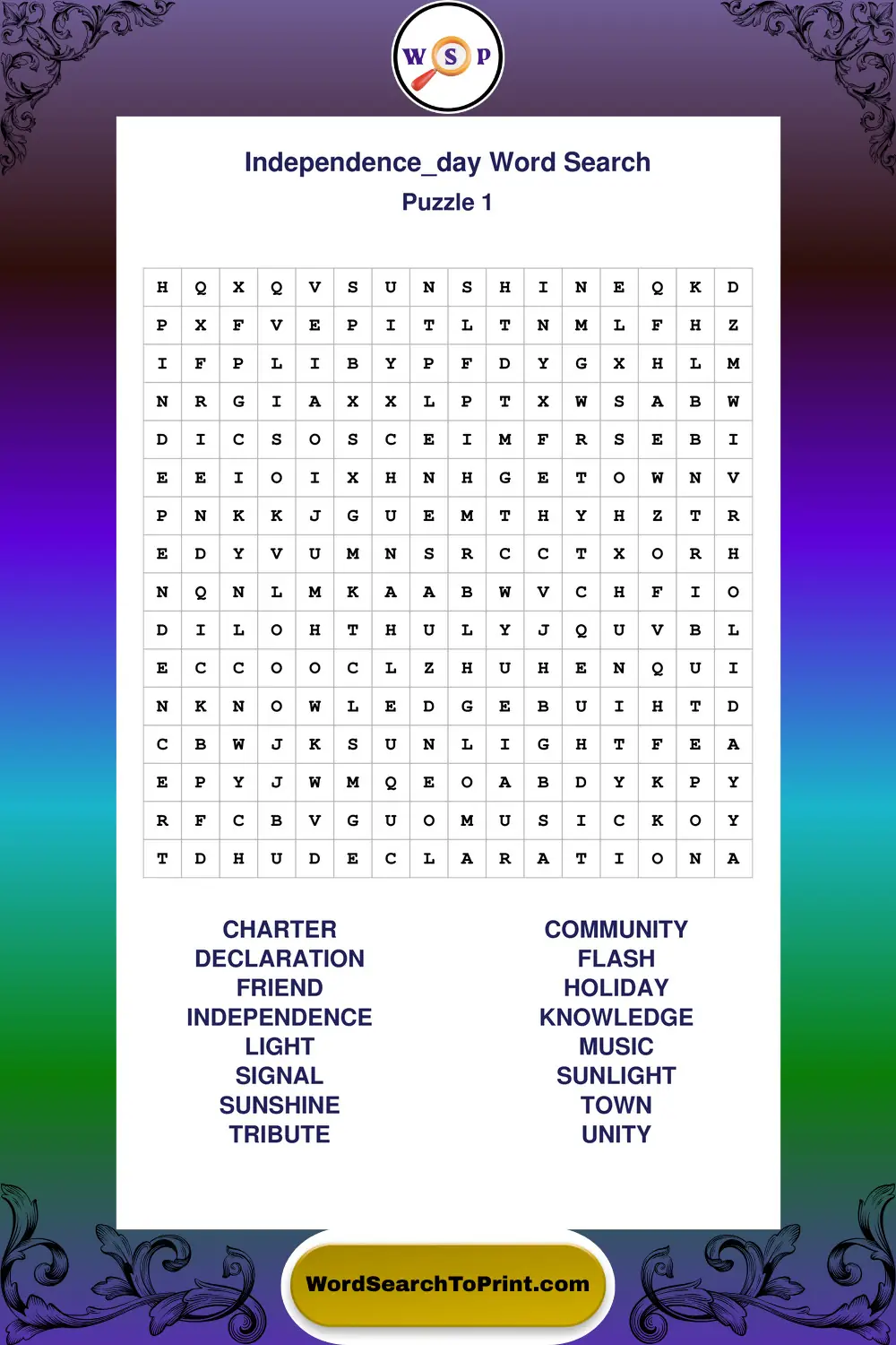 Independence Day Word Search Puzzle 1