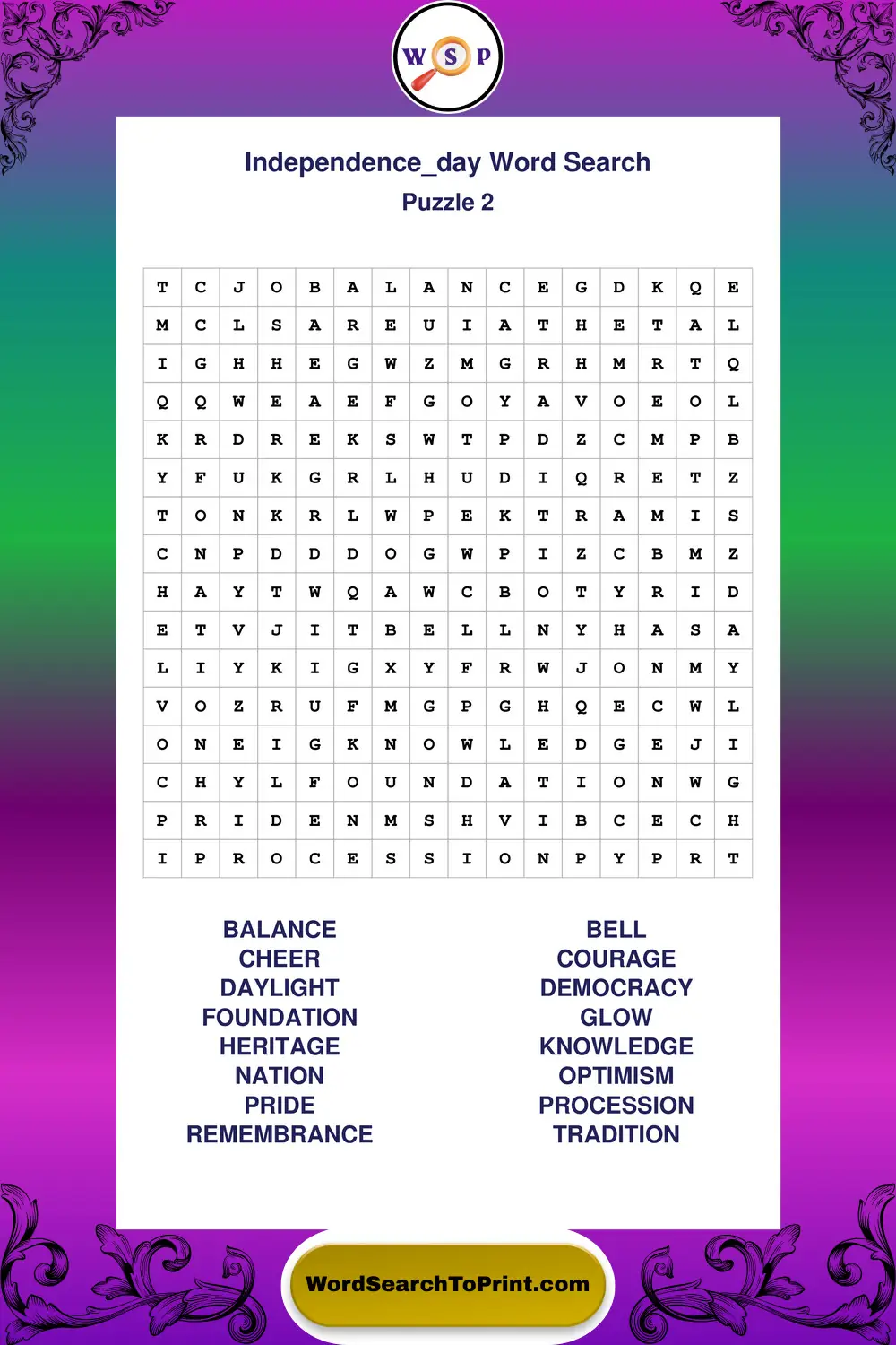 Independence Day Word Search Puzzle 2