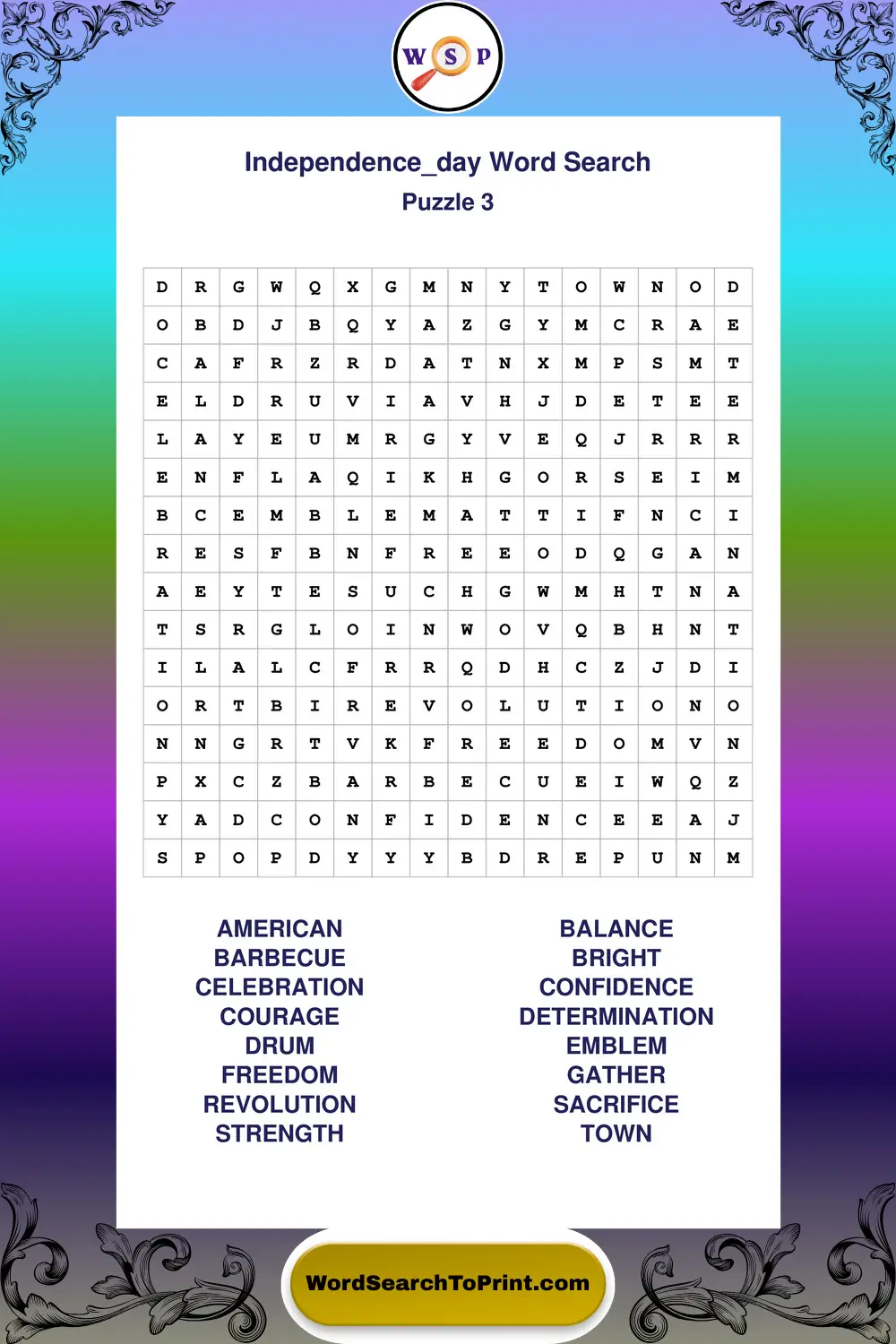 Independence Day Word Search Puzzle 3