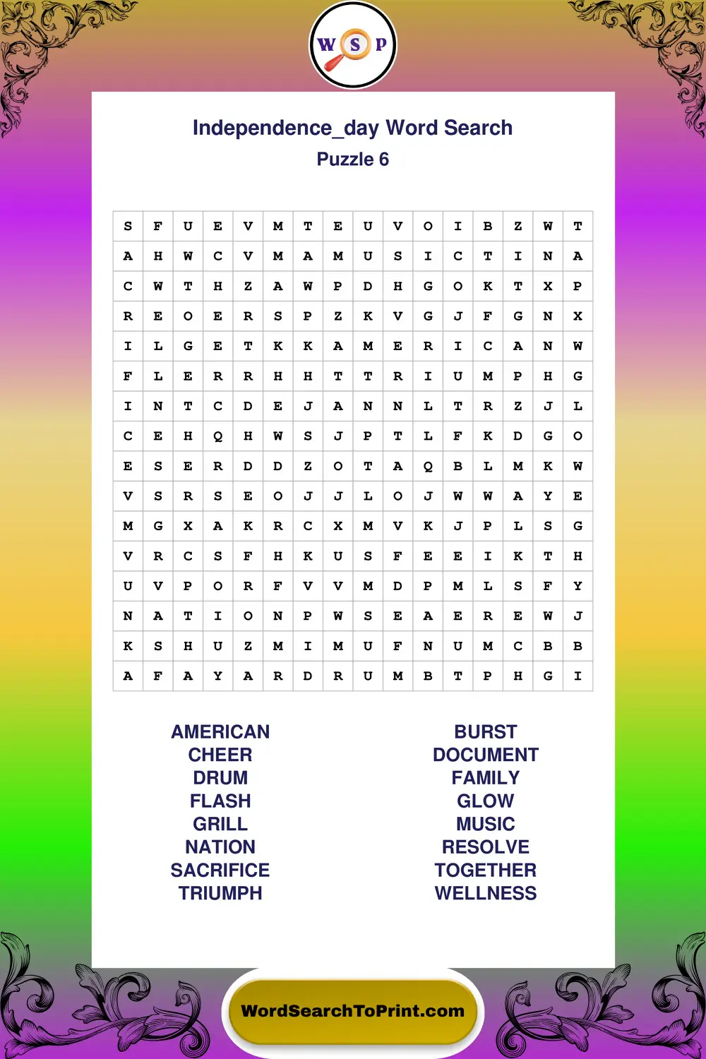 Independence Day Word Search Puzzle 6