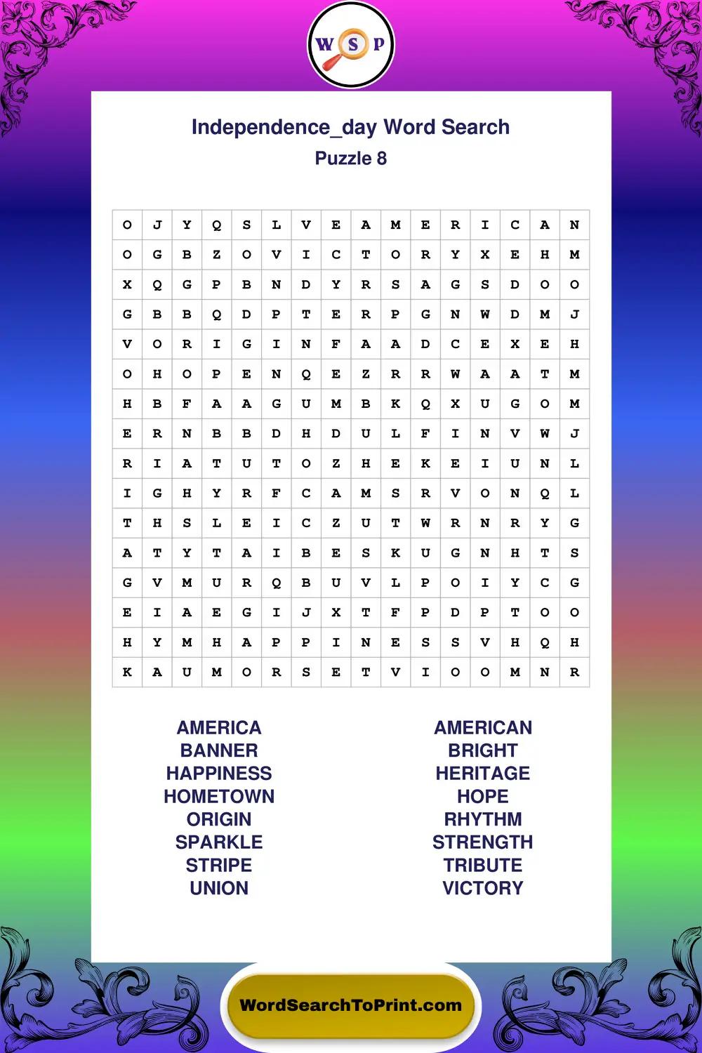 Independence Day Word Search Puzzle 8
