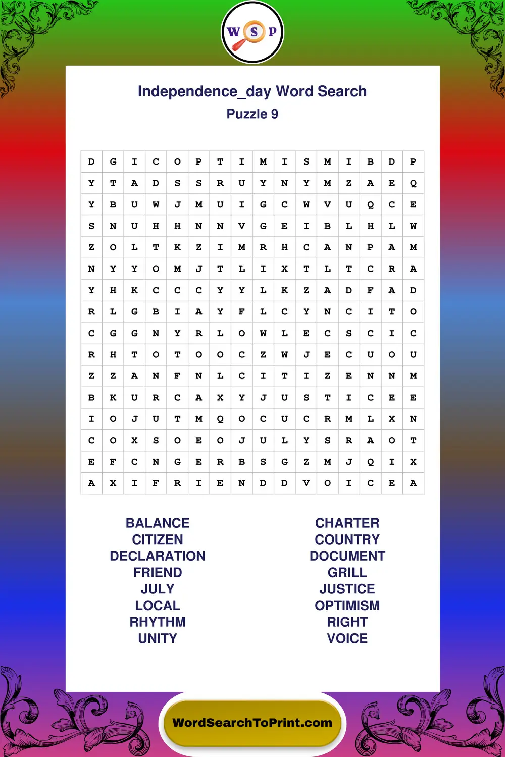 Independence Day Word Search Puzzle 9