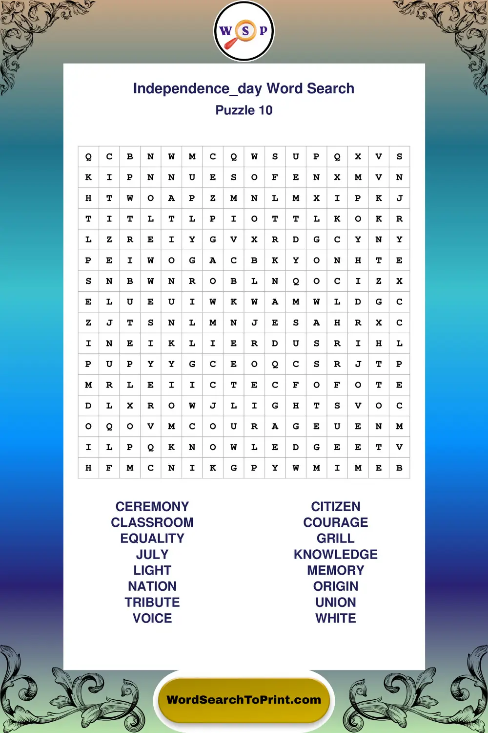 Independence Day Word Search Puzzle 10