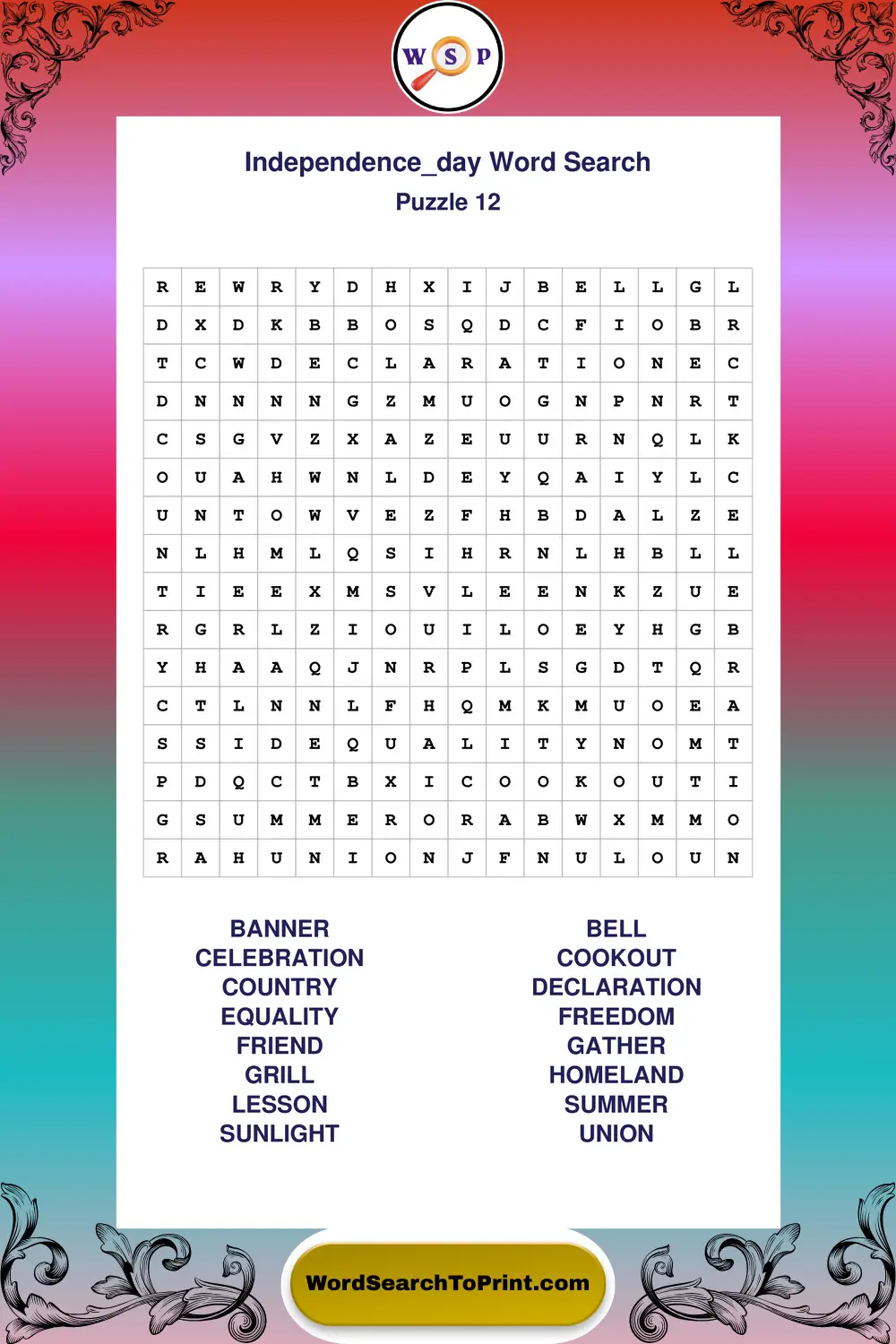 Independence Day Word Search Puzzle 12