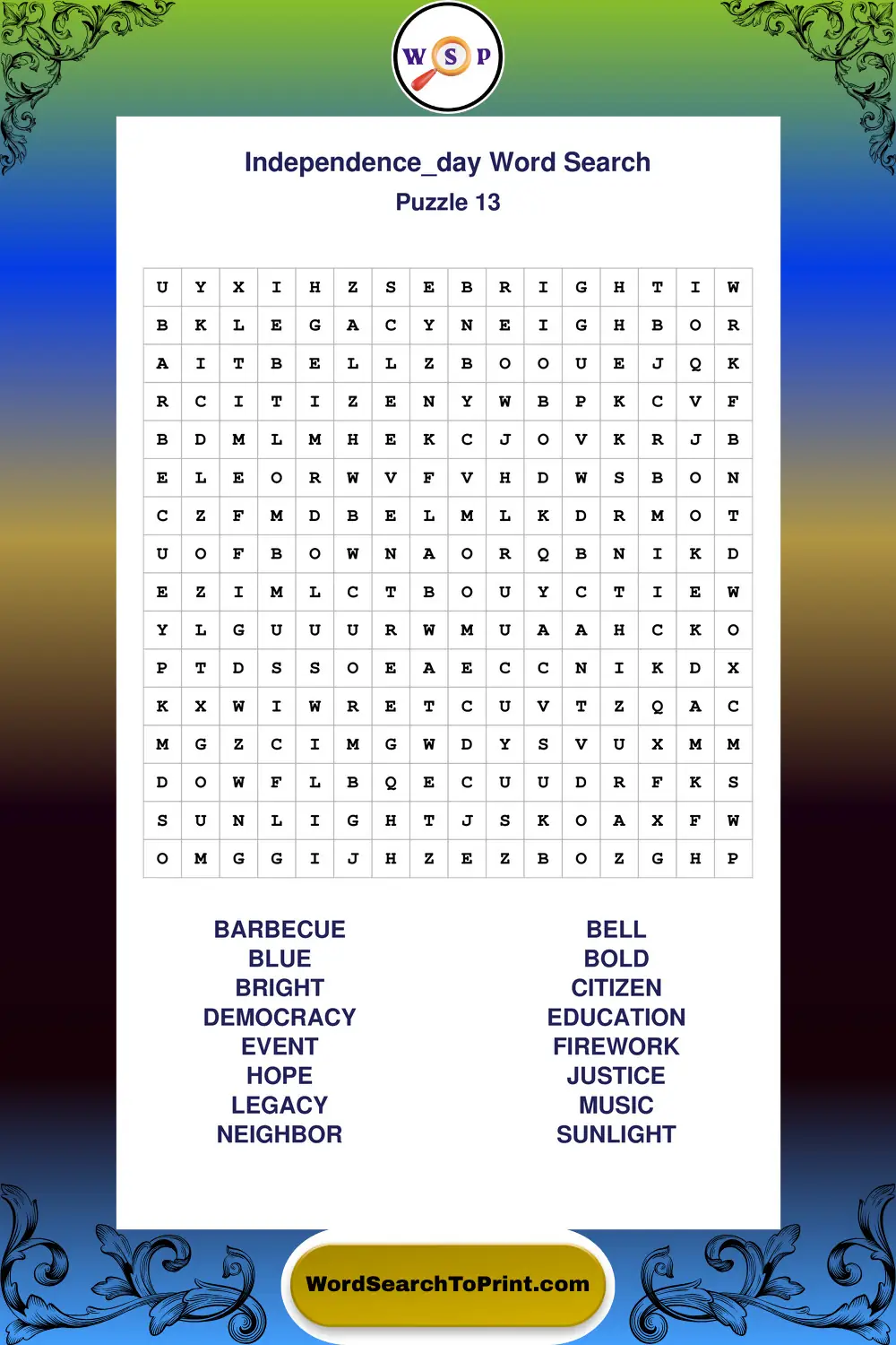 Independence Day Word Search Puzzle 13