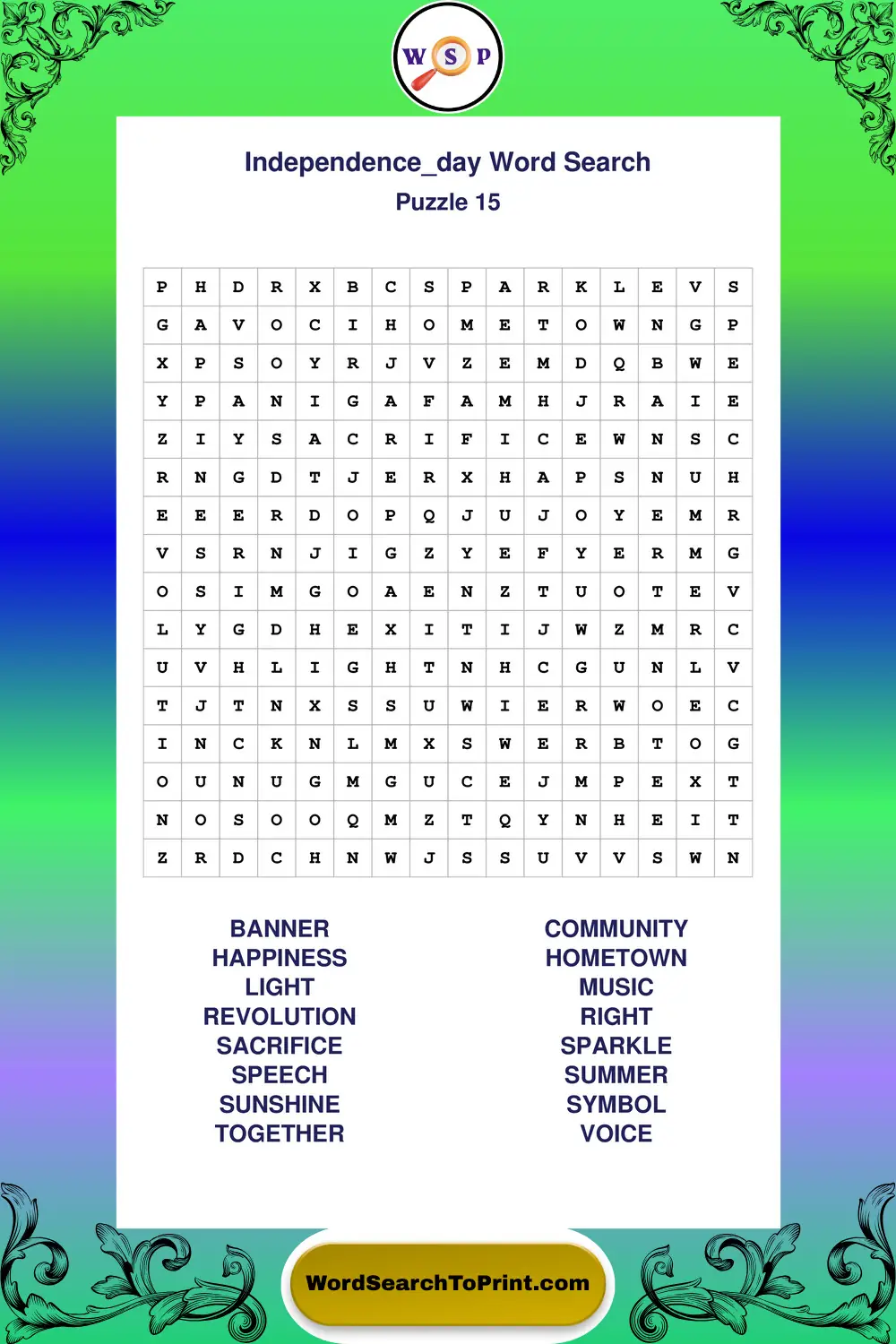 Independence Day Word Search Puzzle 15