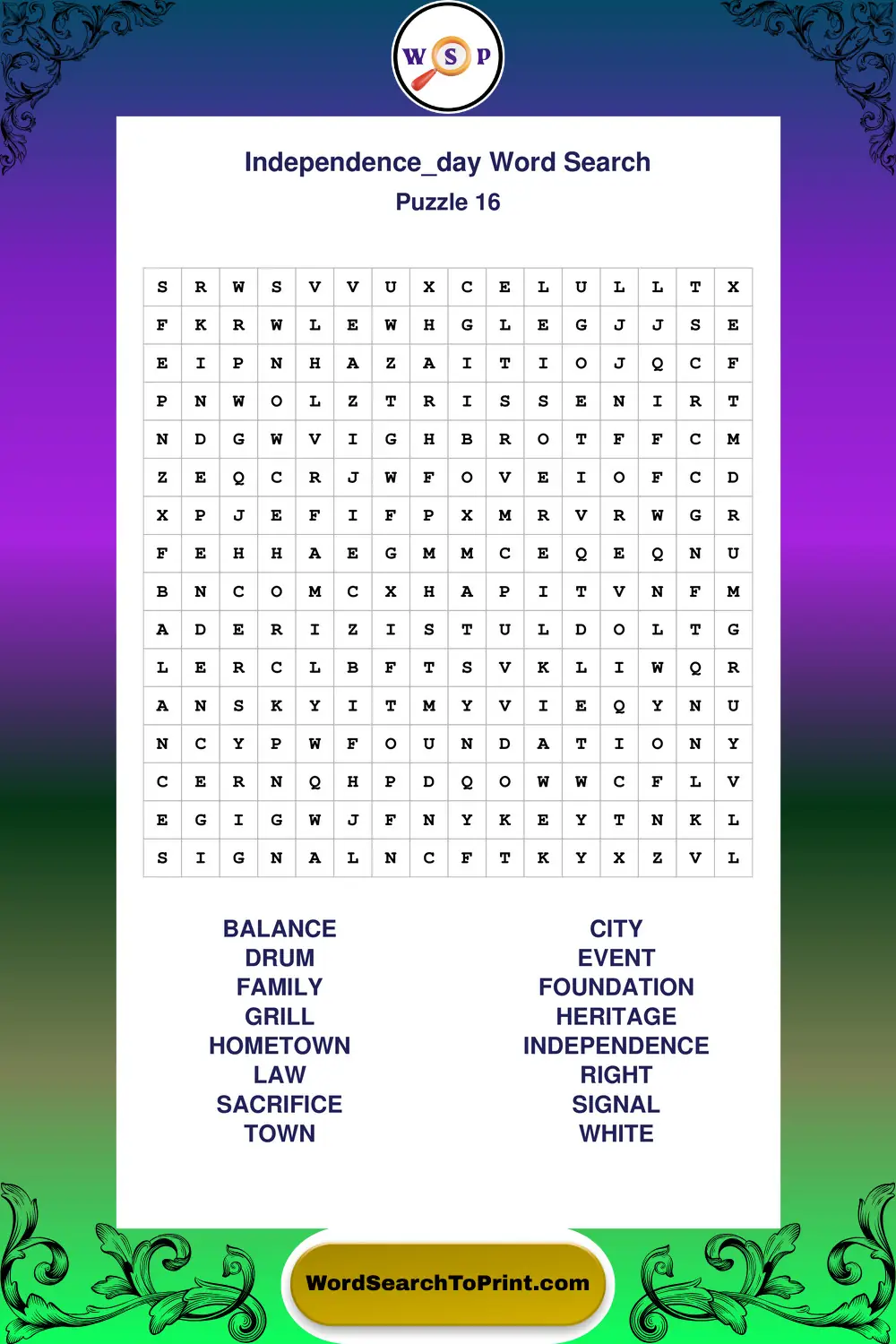 Independence Day Word Search Puzzle 16