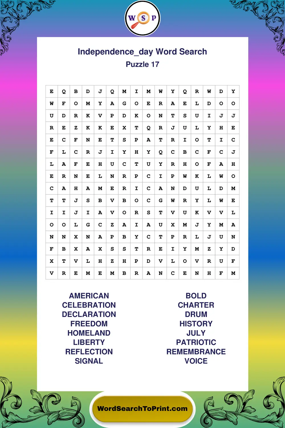 Independence Day Word Search Puzzle 17