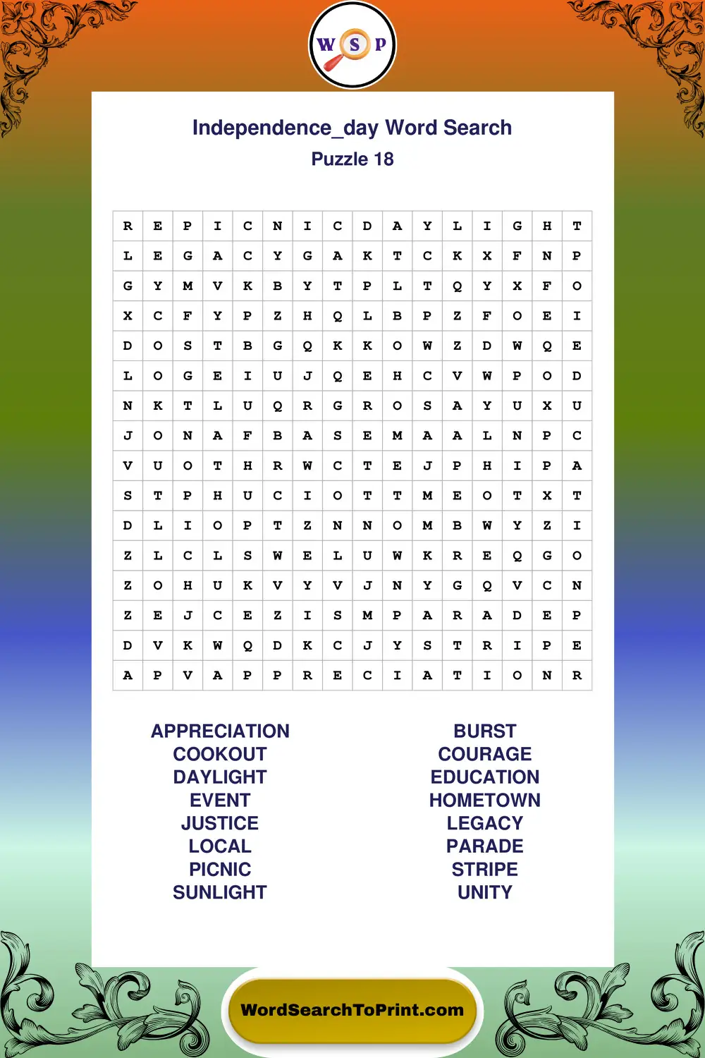 Independence Day Word Search Puzzle 18