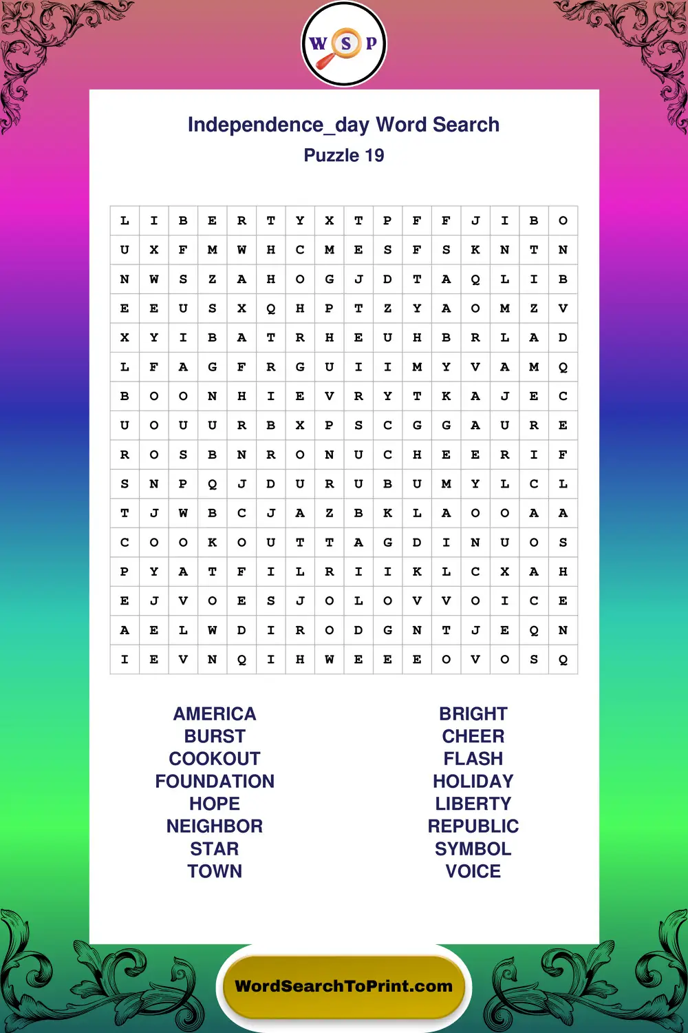 Independence Day Word Search Puzzle 19