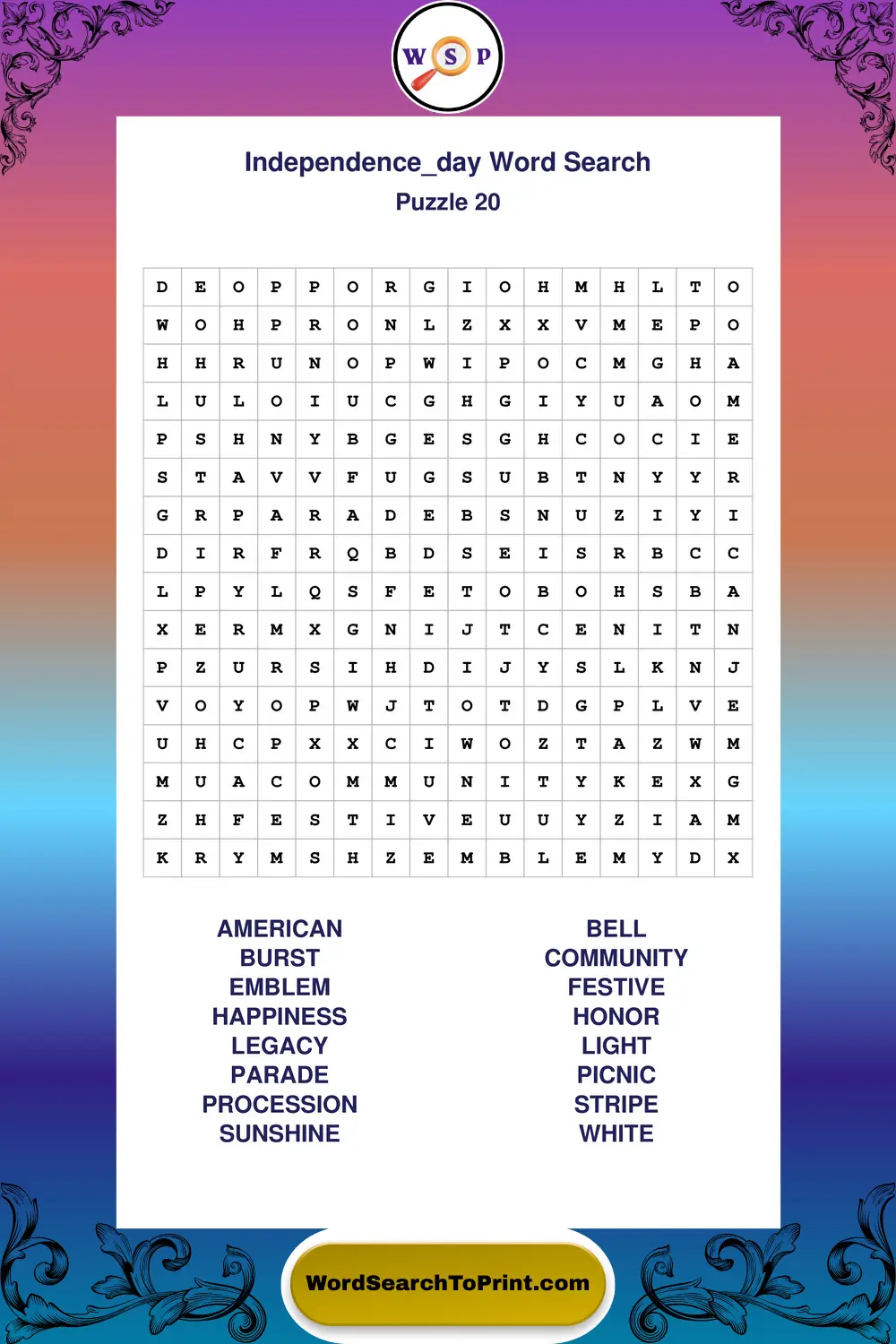 Independence Day Word Search Puzzle 20