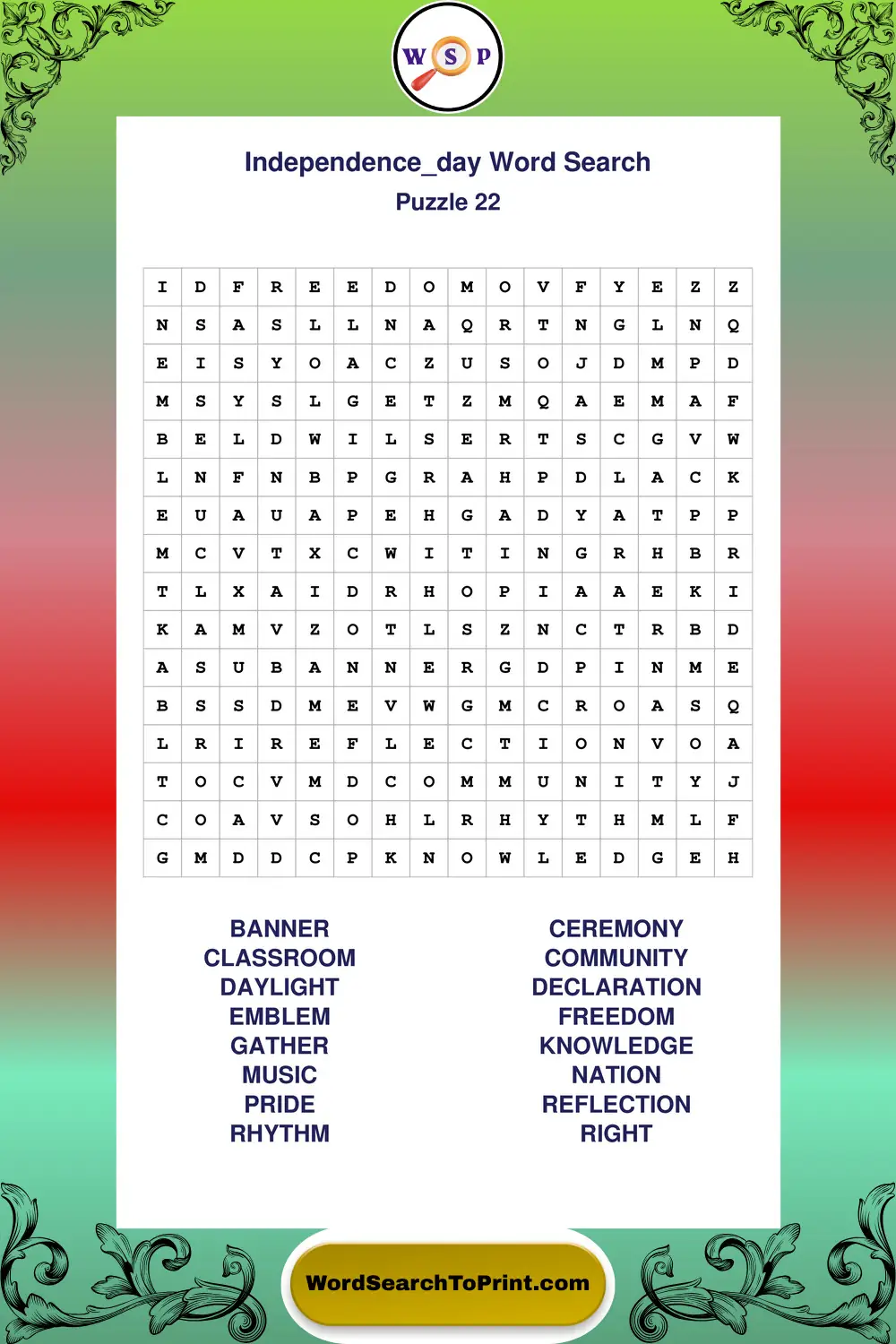 Independence Day Word Search Puzzle 22