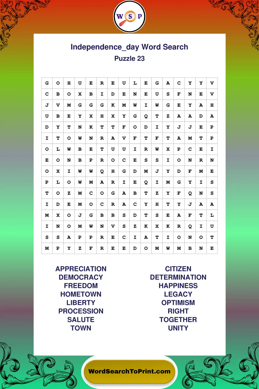 Independence Day Word Search Puzzle 23
